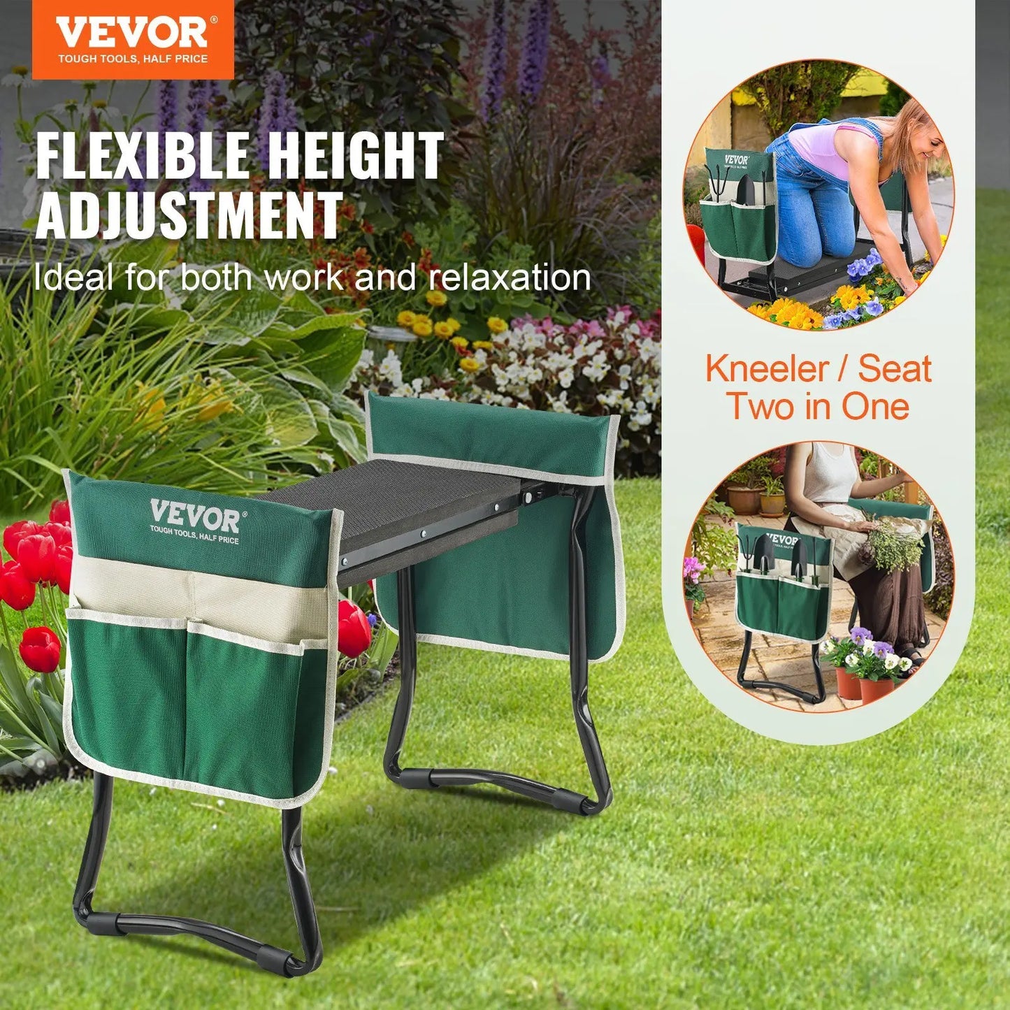 Garden Kneeler and Seat, 330 lbs Load Capacity, 8" EVA Wide Pad, Foldable Garden Stool, Kneeling Bench for Gardening with